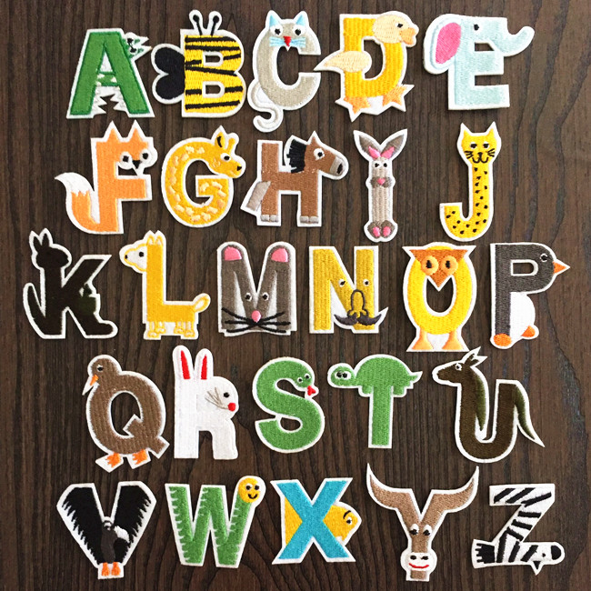 卡通动物乐园字母衣服装饰贴布贴花名字拼音26个英文字母刺绣徽章
