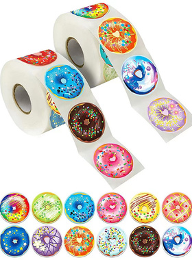 500贴/卷甜甜圈甜品贴纸烘焙食物包装装饰封口贴不干胶标签贴画