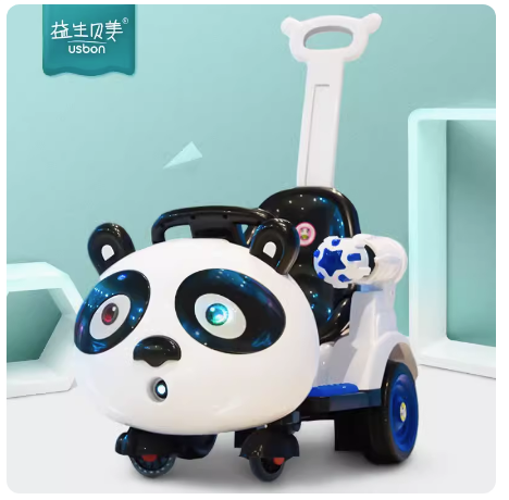 熊猫儿童电动车四轮汽车宝宝摇摇车小孩遥控玩具可坐人摩托车遛娃