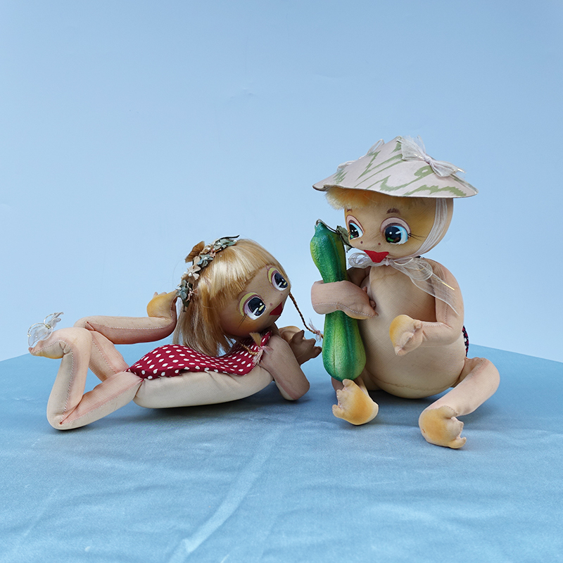 日本昭和50年代河童裱布古董娃娃卡通客厅摆件中性欧式J