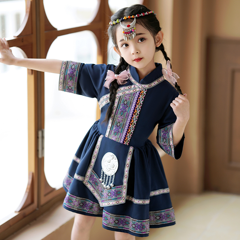 三月三少数民族服装儿童广西壮族苗族侗族哈尼族女童演出服服饰