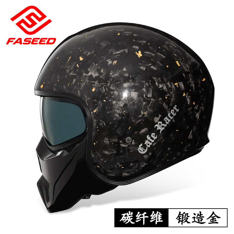 新款FASEED复古头盔男女士摩托车全盔特大码XXXL咖啡骑士V1哈雷组