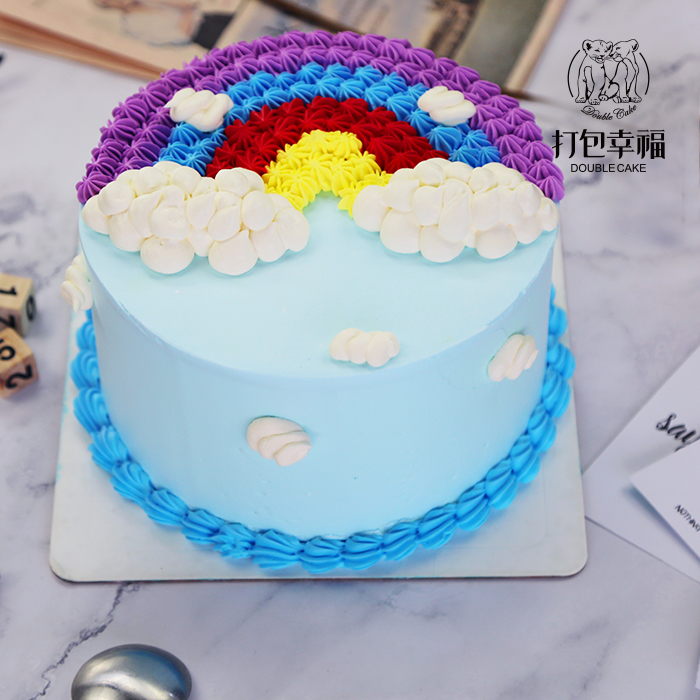 【创意彩虹B】打包幸福哈尔滨淡奶油网红彩虹生日蛋糕同城配送