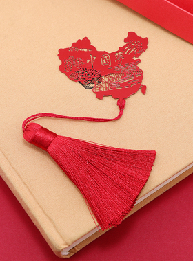 红色中国梦中国地图书签剪纸爱国流苏吊坠金属镂空古典挂件礼物