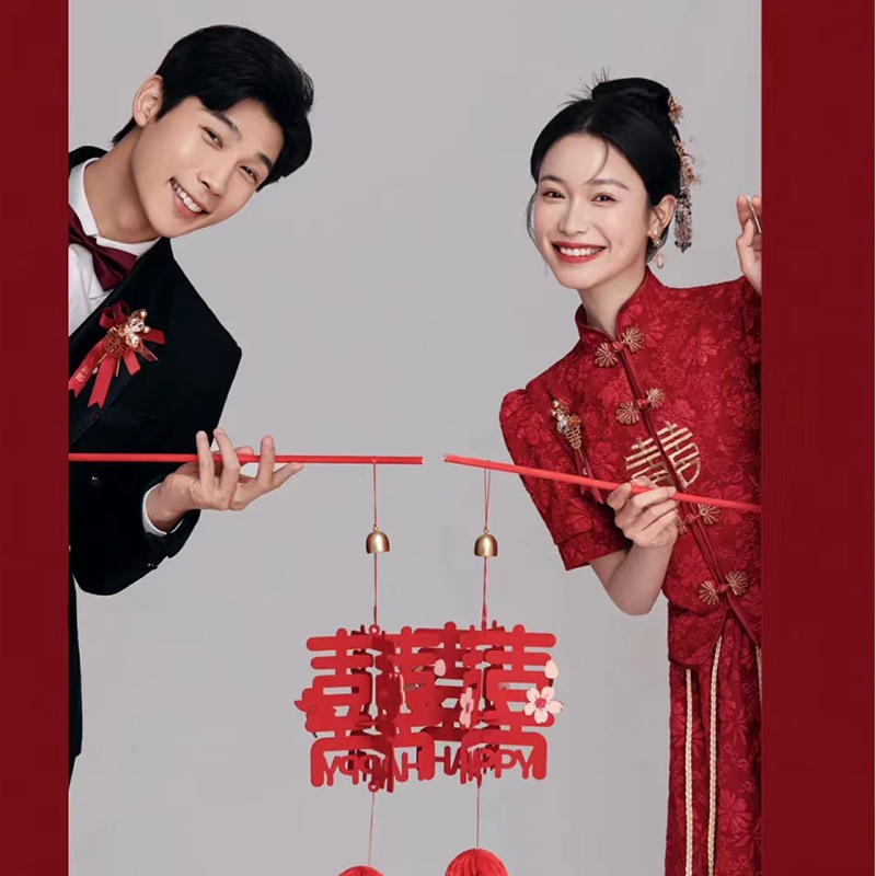 中式婚房装饰女方结婚布置门口套装方风铃喜字灯笼壁挂立体挂件
