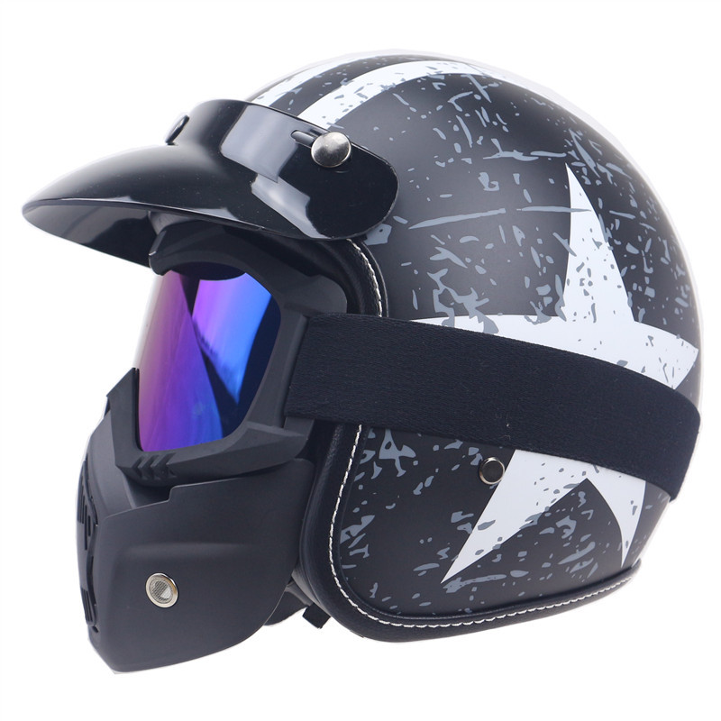哈雷复古头盔摩托车头盔配面罩男女通用VS-055头盔电动车头盔