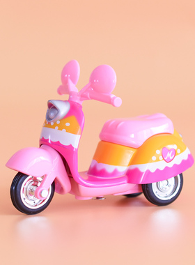 仿真Q版小绵羊摩托车模型儿童玩具摆件粉色回力车合金小电瓶车模