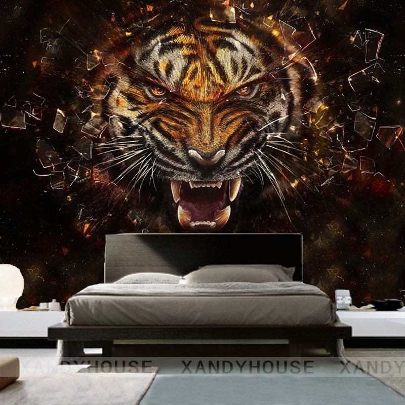 卧室沙发壁RHM画霸气d动物老景虎墙布办公室子狮壁纸客厅电视背墙