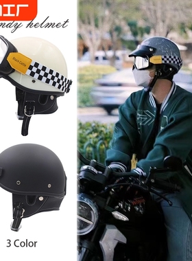 bc复古机车摩托车头盔男女通用3c认证电动车哈雷瓢盔大号安全帽檐