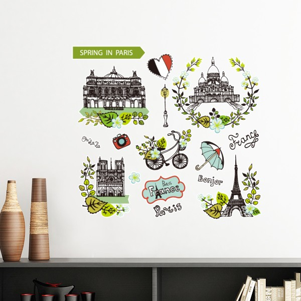 埃菲尔铁塔巴黎法国涂鸦墙贴壁纸房间贴花