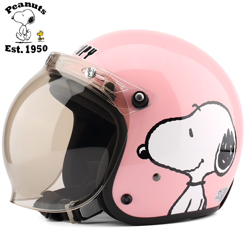 台湾华泰 3/4经典浅粉色蓝电动摩托车成人头盔卡通男女夏季防晒