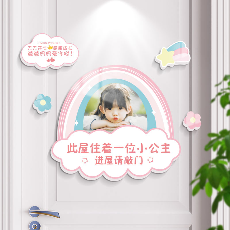 小公主房间装饰布置 女孩儿童房创意卧室门墙贴挂牌定制照片门贴