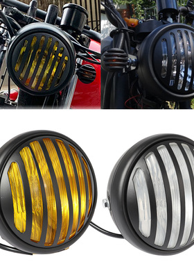 摩托车 哈雷大灯 改装通用 日行灯光圈前照大灯7“7英寸复古头灯