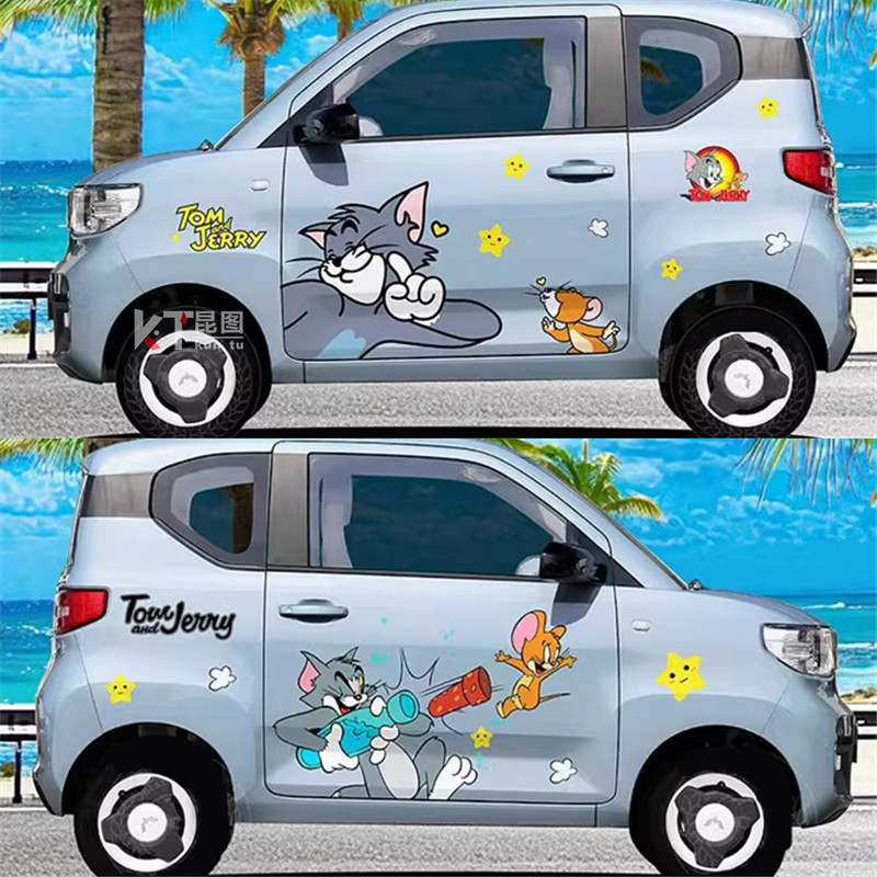 五菱宏光miniev车贴马卡龙gameboy个性迷你猫和老鼠装饰车身贴纸