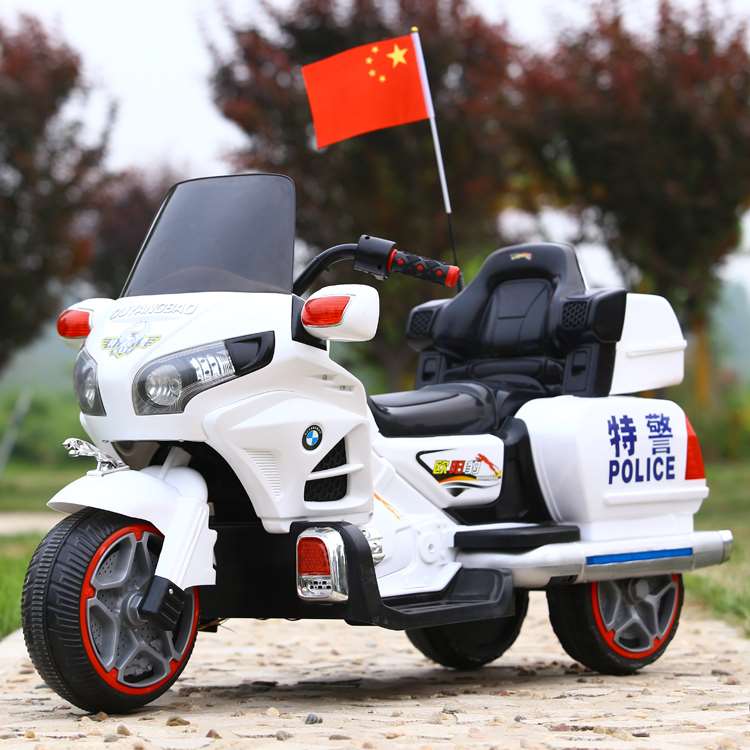 新款儿童电动摩托车三轮车双驱动充气轮大电瓶超大号警车2-10岁电