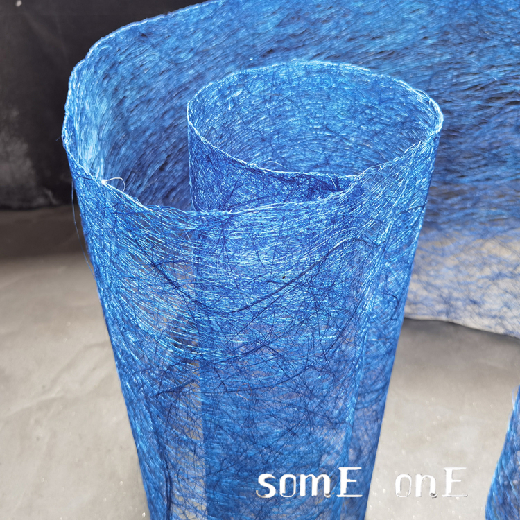 造型手工植物靛蓝染藤网布 设计师不规则镂空肌理面料 服装设计布