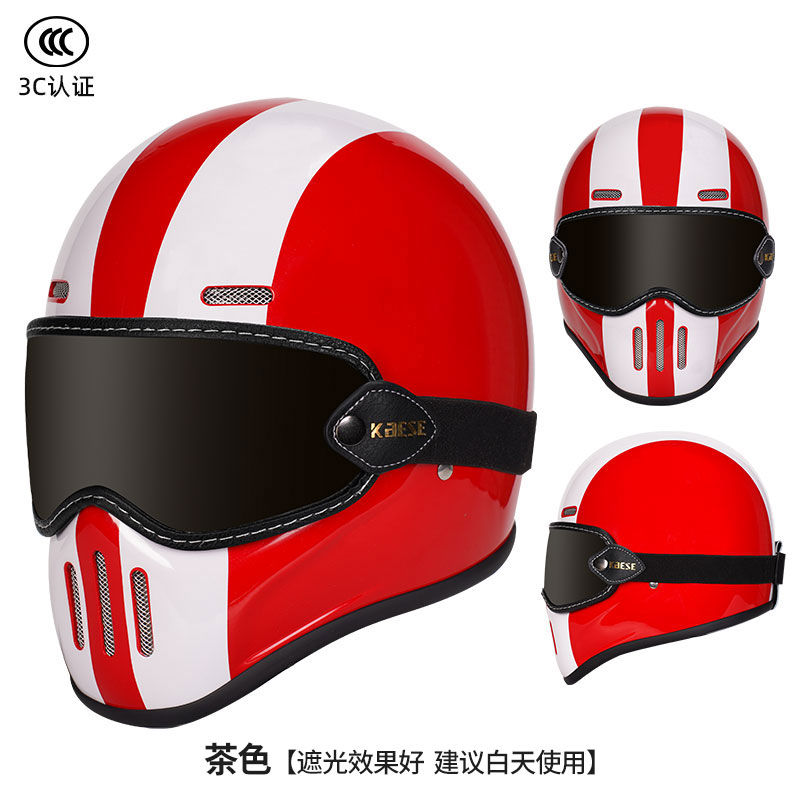 新款玻璃钢碳纤维复古头盔小盔体巡航摩托车全盔新国标3c认证
