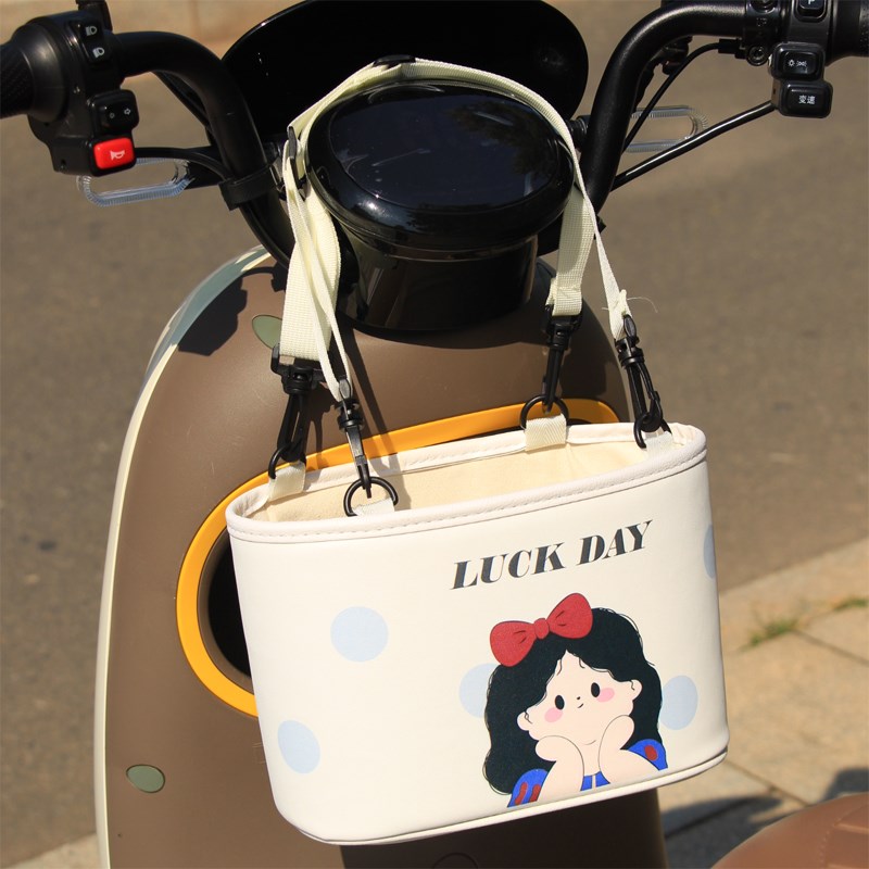 电动车置物桶卡通创意可爱黑发公主女性摩托电瓶通用款大容量收纳
