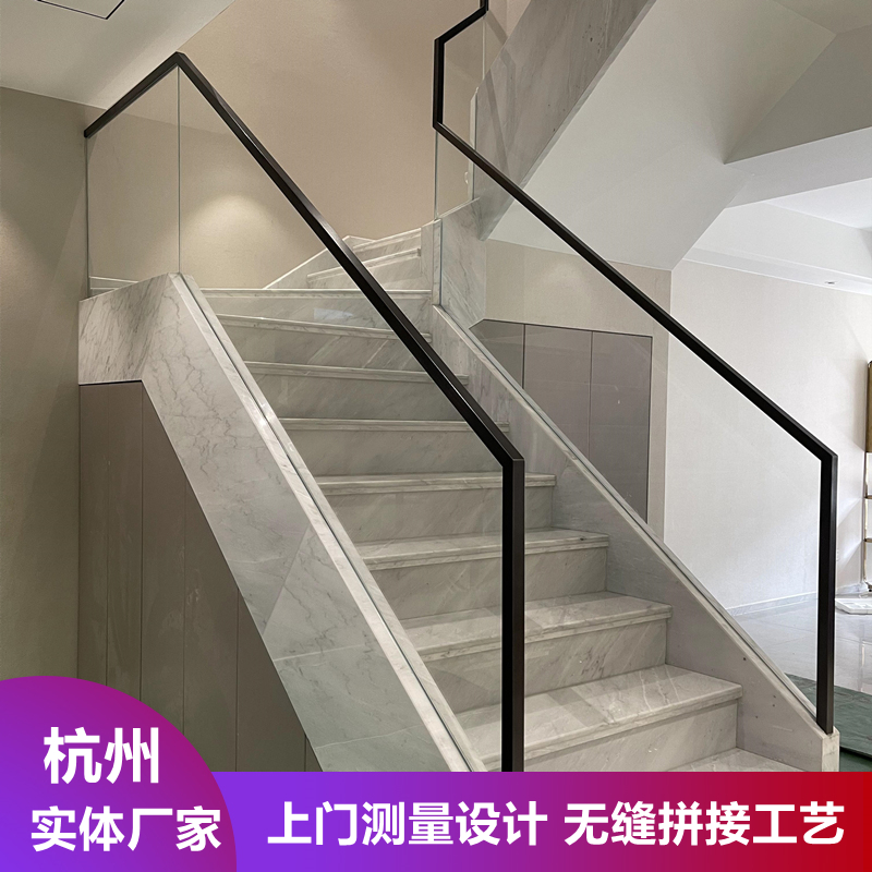 网红别墅超白钢化玻璃楼梯扶手栏杆现代简约轻奢中式实木室内护栏