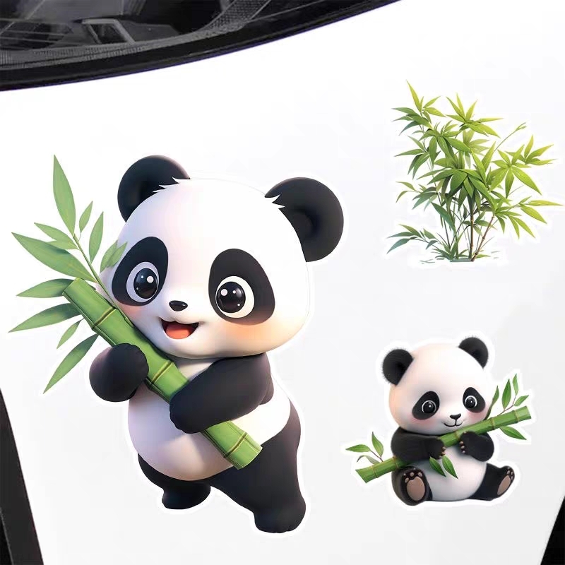 可爱竹子熊猫车身装饰改装个性划痕遮挡汽车电动摩托车防水车贴纸