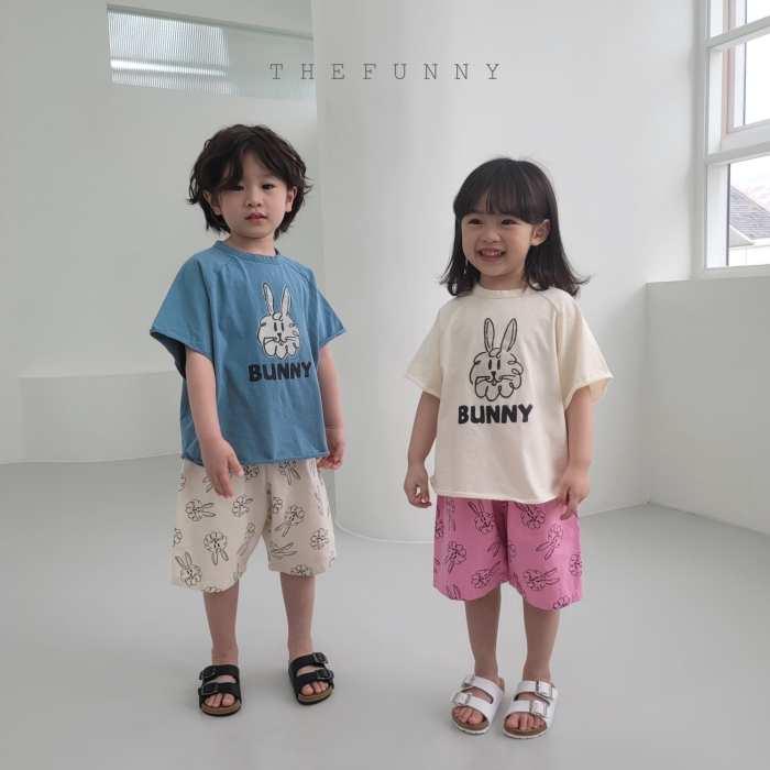 韩国进口童装纯棉卡通兔子短袖T恤儿童夏季简笔画卷边半袖上衣