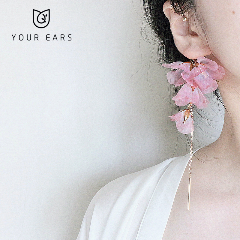 YOUR EARS原创设计手作花朵夸张个性仙气耳挂无耳洞长款耳饰耳环