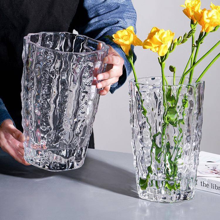 芬兰极冻冰川玻璃花瓶透明水养玫瑰百合鲜花客厅插花摆件北欧风格