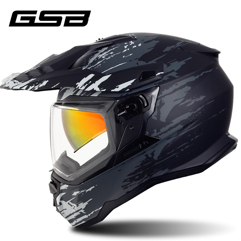 新gsb摩托车拉力盔越野盔双镜片防雾全盔头盔头灰夏季透气男安全
