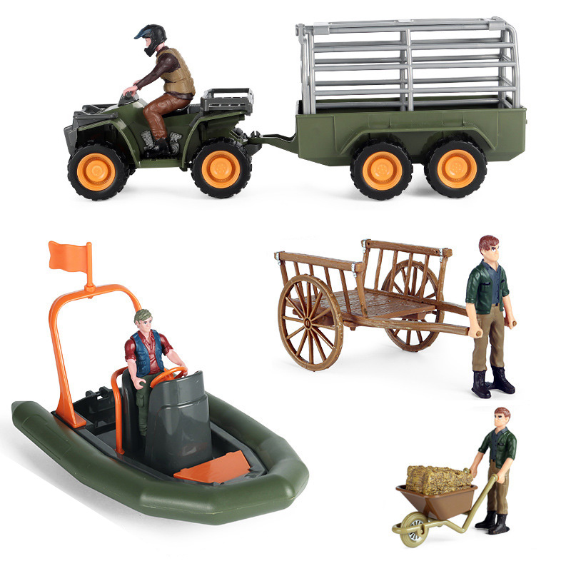 塑料材质农场农具模型摩托车小推车拉车叉子栅栏儿童过家家玩具