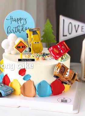 儿童生日蛋糕装饰品汽车动员卡通回力小汽车摆件烘焙甜品台装饰