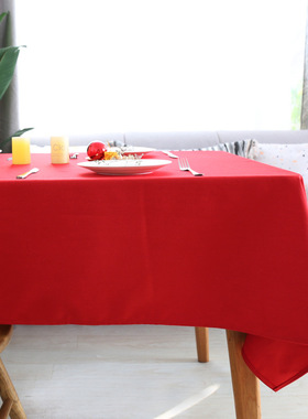 红色圣诞桌布新年节日装饰纯色喜庆背景布现代简约茶几布餐厅台布