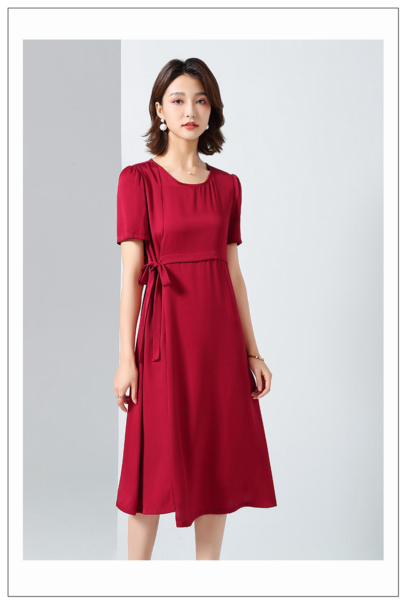 纯色红色 高气质 杭州丝绸/商场专柜品质/桑蚕丝真丝双乔缎连衣裙