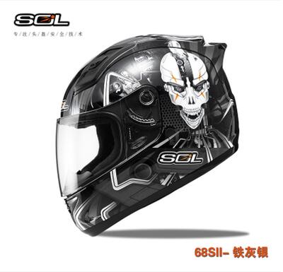 台湾进口SOL赛车头盔68S二代灰银色铁人摩托车头盔机车全盔安全帽