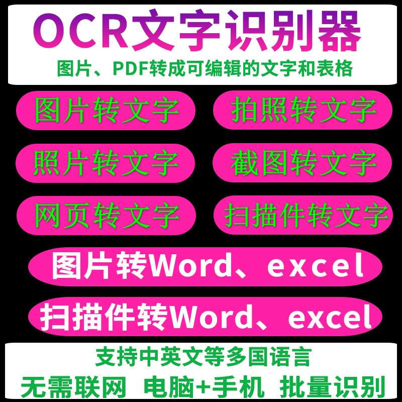 OCR文字识别软件图片网页表格pdf扫描件截图拍照提取器转word工具