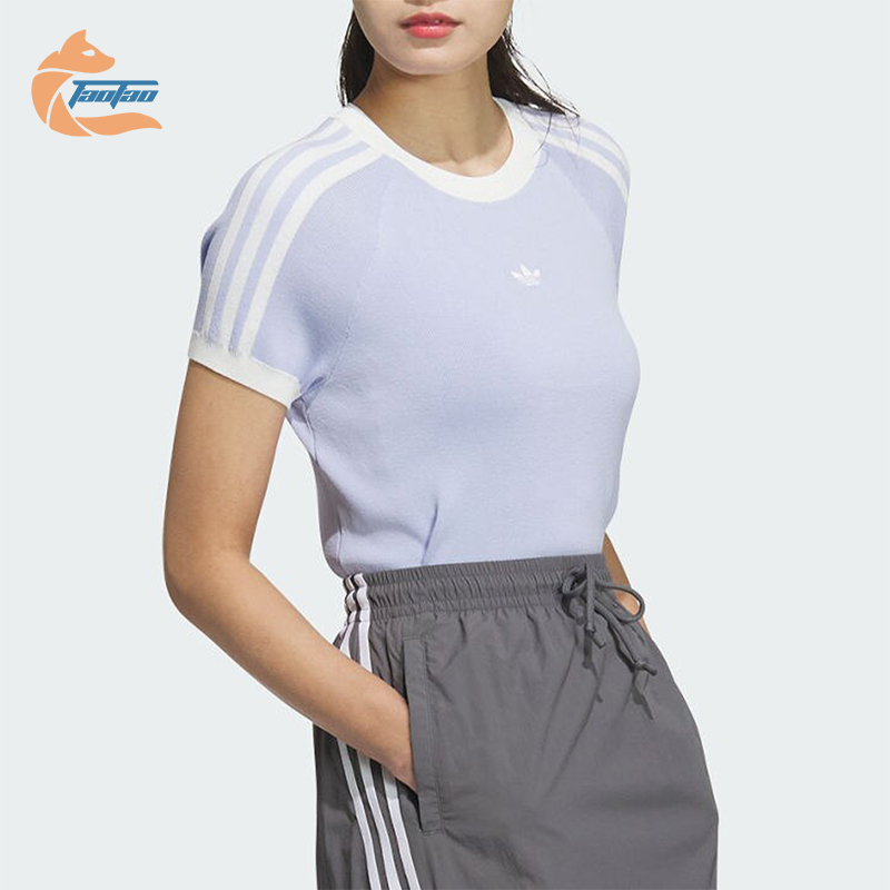 Adidas/阿迪达斯正品女士三叶草针织透气圆领短袖T恤JI7050