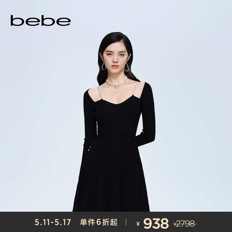 bebe冬季系列女士羊毛吊带钻链针织连衣裙430901