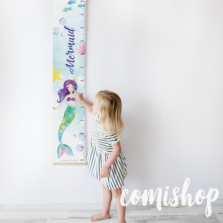 出口瑞典北欧都市系列儿童女孩美人鱼身高测量布料挂尺儿童房装饰