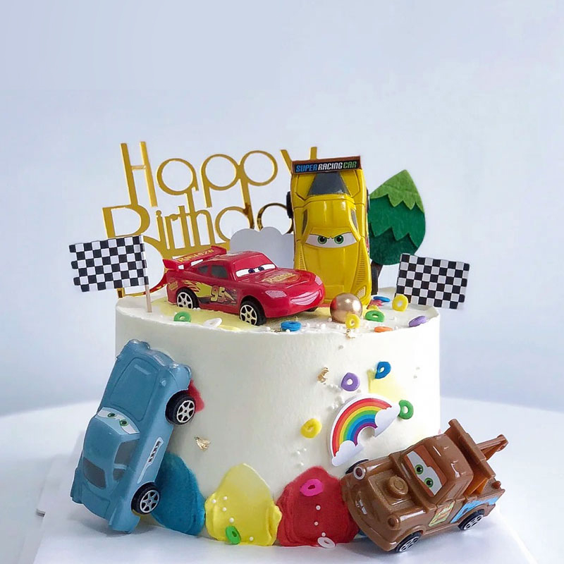 儿童生日蛋糕装饰汽车男孩卡通回力小汽车摆件烘焙甜品台装饰插件