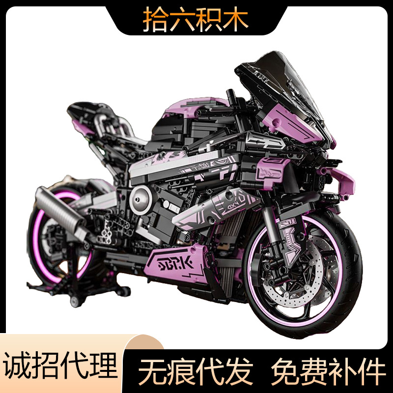 兼容樱花粉色宝马摩托车M1000RR男孩拼装积木玩具模型42130