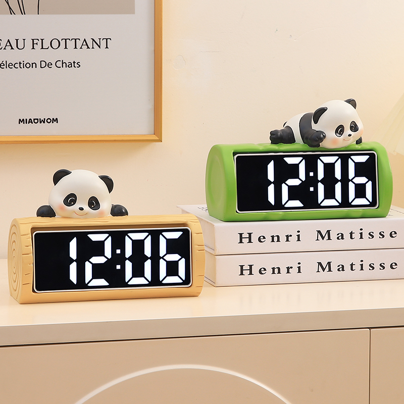 熊猫电子数字时钟卡通创意办公室桌面装饰品摆件客厅卧室台式闹钟