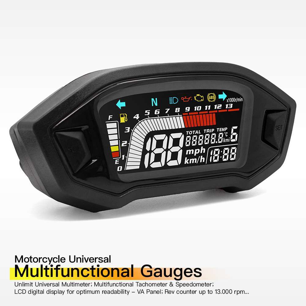 摩托车改装LCD屏液晶VA面板数字仪表可调里程转速油表1-6档ABS
