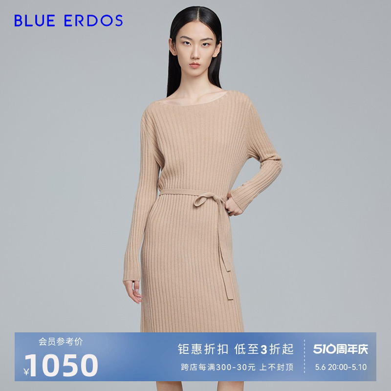 【100%山羊绒】BLUE ERDOS秋冬气质中长款针织连衣裙女