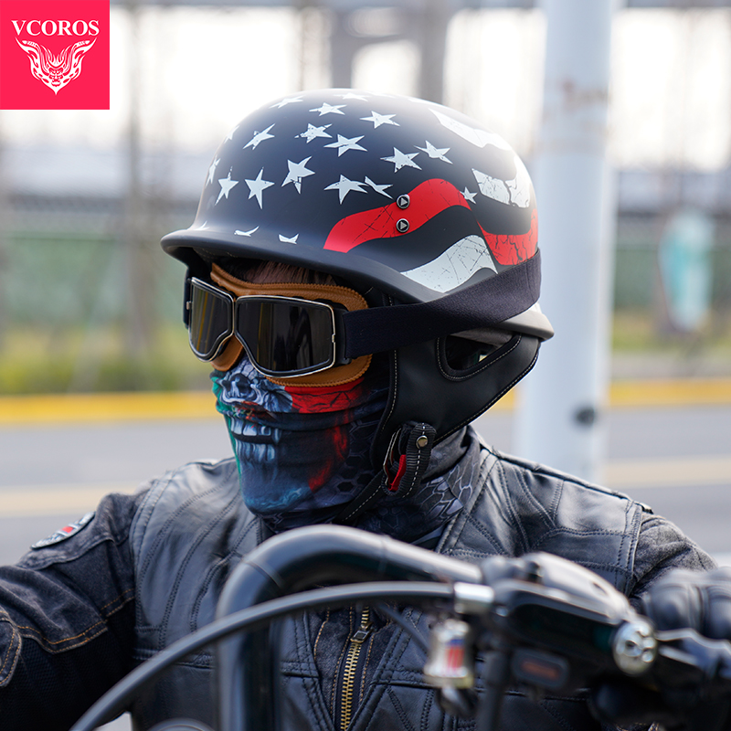 VCOROS复古摩托车头盔瓢盔德式钢盔大兵盔男女机车巡航半盔3c认证