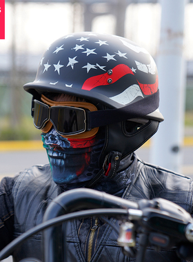 VCOROS复古摩托车头盔瓢盔德式钢盔大兵盔男女机车巡航半盔3c认证