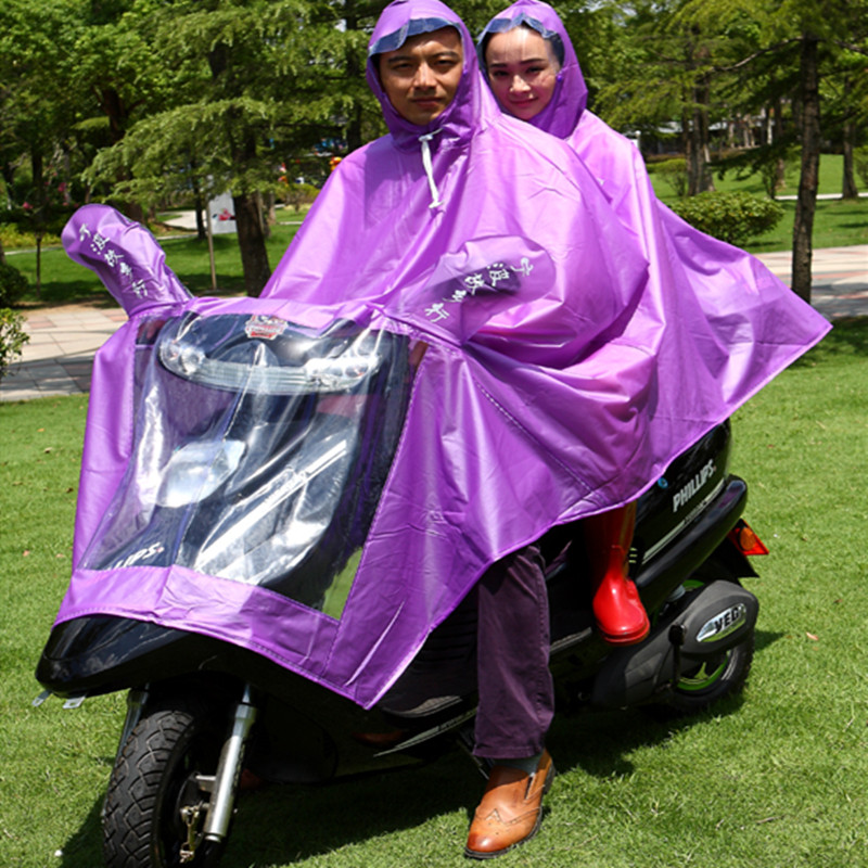 故乡行压胶雨衣披电动摩托车时尚透明超大加厚珠光膜男女双人骑行