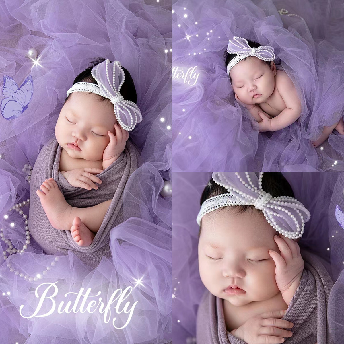宝宝儿童摄影裹布背景毯紫色纱主题新生儿满月婴儿道具影楼艺术照