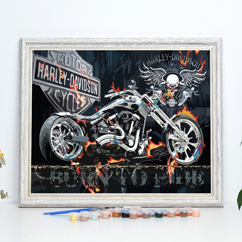 摩托车 diy数字油画哈雷机车高级感治愈手工画涂鸦填色摆设装饰画