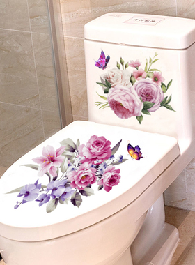 马桶装饰花朵防水墙贴纸韩国创意卡通浴室厕所马桶盖防污花纹贴画