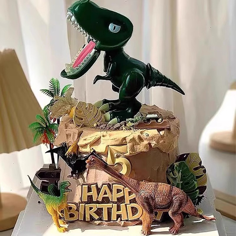 侏罗纪世界恐龙主题儿童男孩生日蛋糕装饰摆件卡通霸王龙烘焙装扮