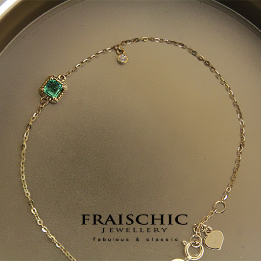 Fraisch「璃人」18k黄金天然哥伦比亚祖母绿宝石方钻宝石手链女礼